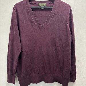 Eddie Bauer Cotton-Cashmere V-Neck Sweater – Size XL – Plum Wine